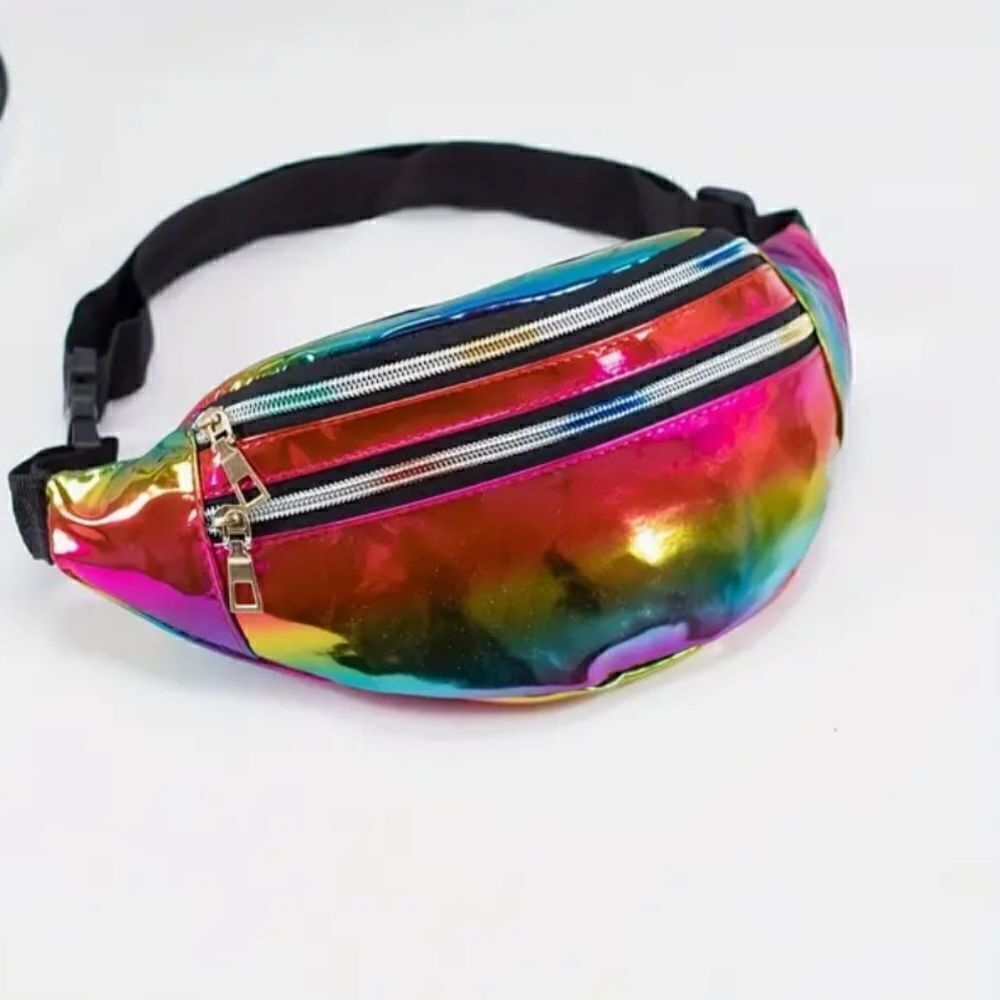 Fanny Pack - NEW - Rainbow - Plastic Zipper Compartments Adjustable with Buckle